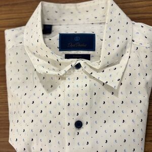 David Donahue Cream Shirt with Blue Pattern